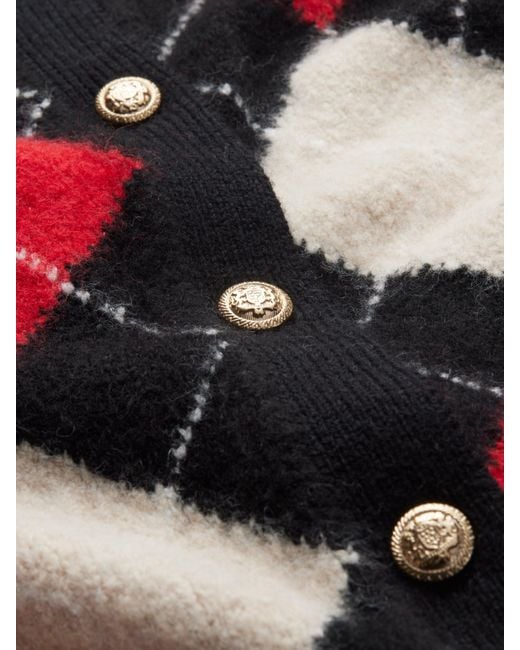 Alice + Olivia Red Carolee Argyle Cardigan