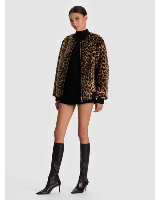 Alice + Olivia Brown Becky Reversible Faux Fur Bomber Jacket