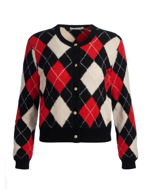 Alice + Olivia Red Carolee Argyle Cardigan