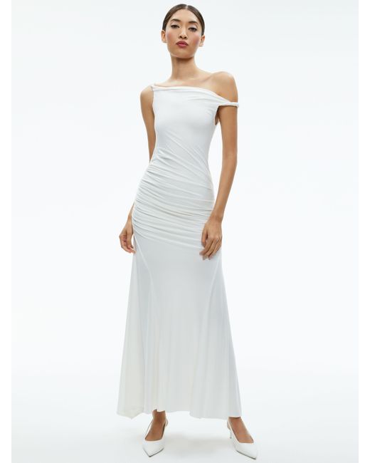 Alice + Olivia White Bianca Twisted Off The Shoulder Maxi Dress