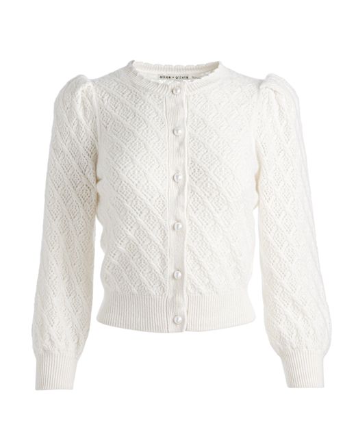 Alice + Olivia White Doris Pointelle Cardigan