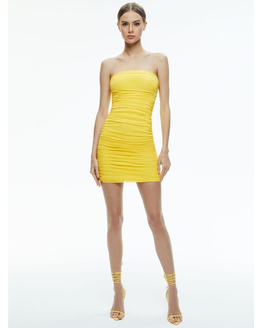 Alice + Olivia Yellow Cruz Ruched Strapless Mini Dress