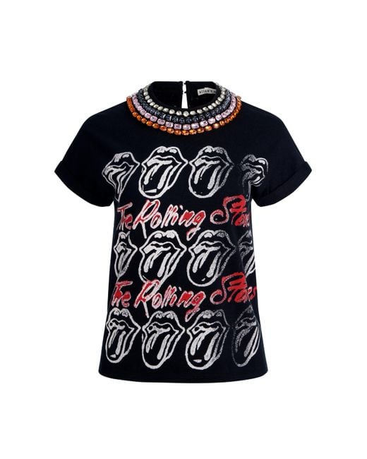 Alice + Olivia Blue Maxie Embellished Band Tee