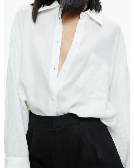 Alice + Olivia White Finely Linen Oversized Button Down Shirt