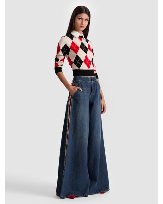Alice + Olivia Red Carolann Argyle Pullover