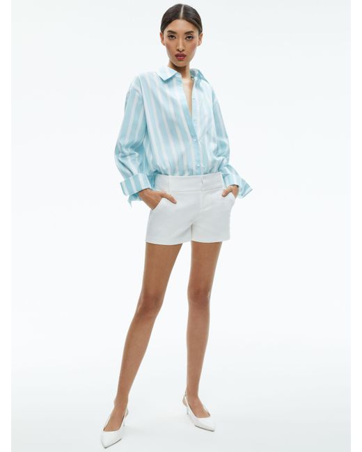 Alice + Olivia Blue Finely Oversized Long Button Down Shirt