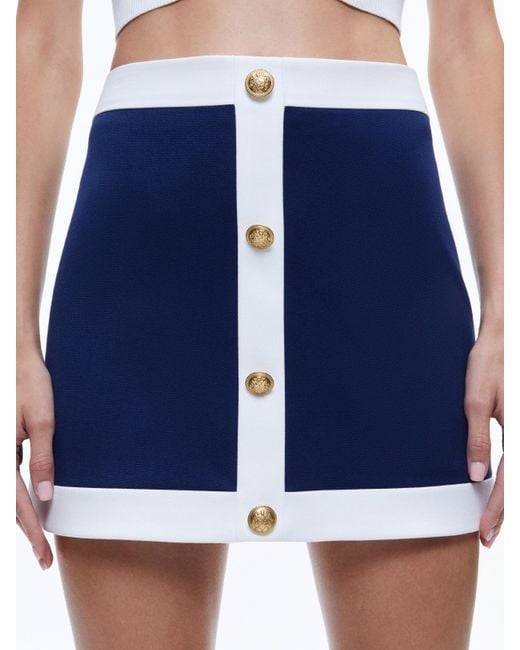 Alice + Olivia Blue Colton Colorblock Button Front Mini Skirt