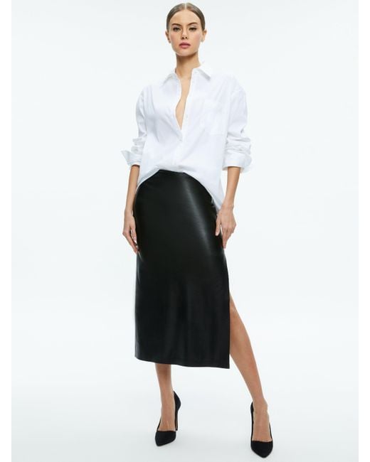 Alice + Olivia Black Maeve Vegan Midi Skirt