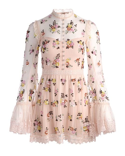 alice and olivia pink lace dress Alice + Olivia Babette Crewneck Sleeveless Midi Dress in Pink Bloom
