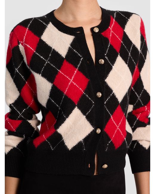 Alice + Olivia Red Carolee Argyle Cardigan