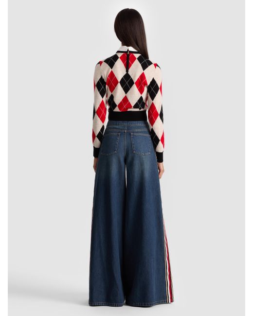 Alice + Olivia Red Carolann Argyle Pullover