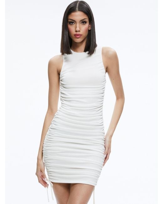Alice + Olivia White Katherina Ruched Fitted Dress