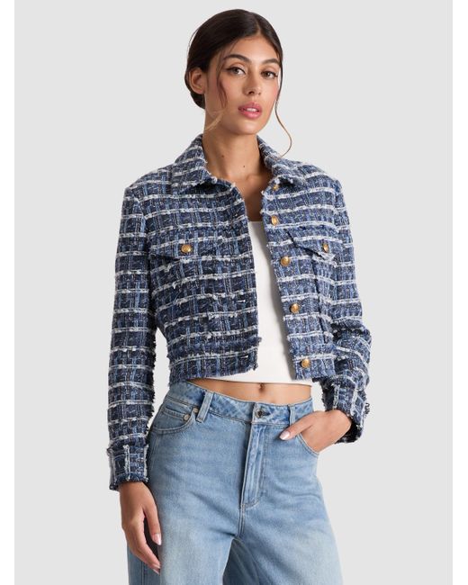 Alice + Olivia Blue Chloe Cropped Jacket