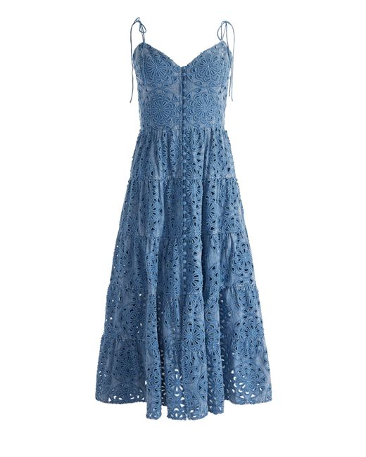 【Alice+Olivia】アリス&オリビア SHANTI ミディドレス Shanti Eyelet Button Front Tiered Dress In Sapphire | Alice