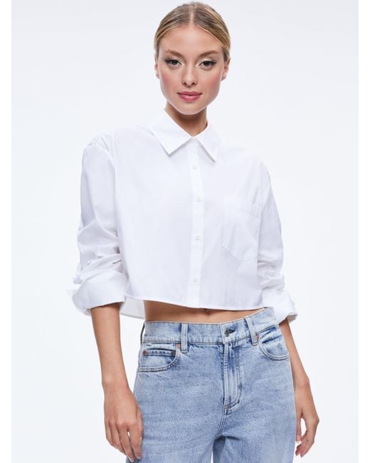 Alice + Olivia White Finely Cropped Button Down