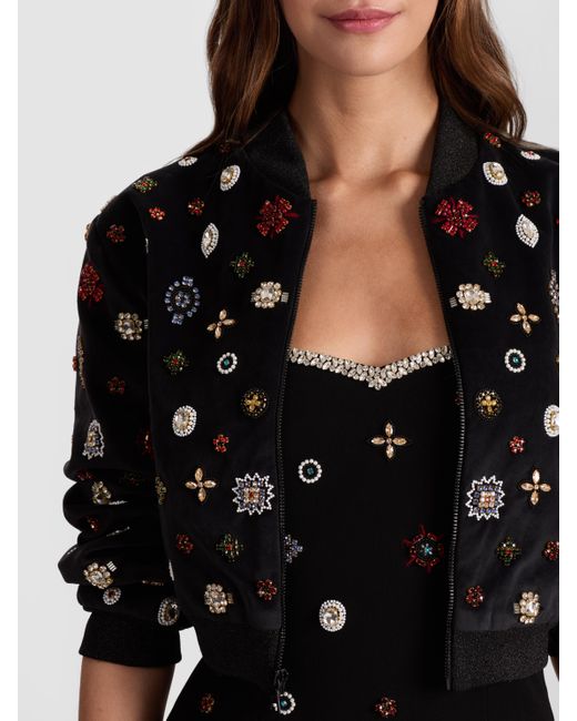 Alice + Olivia Black Jackie Embellished Bomber Jacket