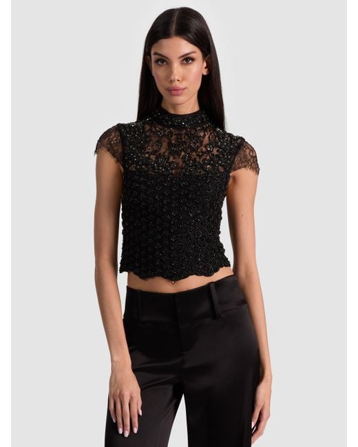 Alice + Olivia Black Pria Embellished Top