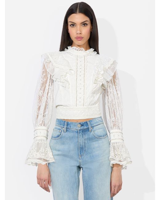 Alice + Olivia White Delpha Embellished Top