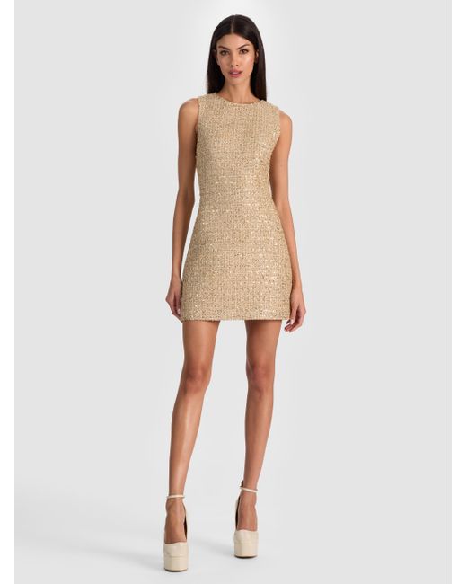Alice + Olivia Natural Cade Embellished Tweed Mini Dress