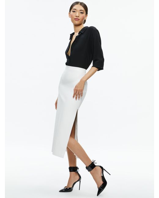 Alice + Olivia White Maeve Vegan Midi Skirt