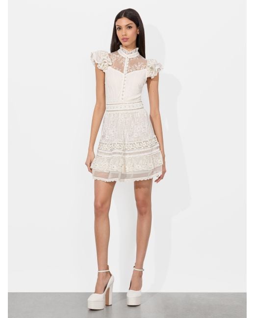 esme embroidered mini dress Cream Ribbed Strapless Wrap Mini Esme Dress – SABO main image 1