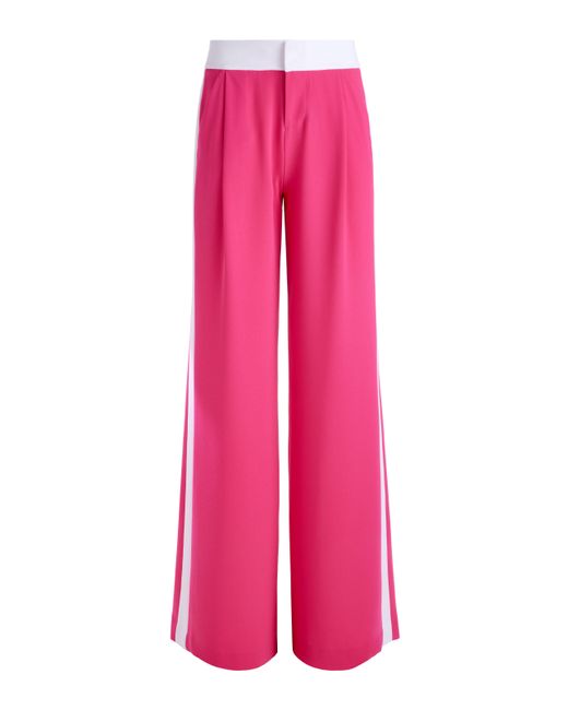 Alice + Olivia Pink Eric Mid Rise Pant With Tux Stripe