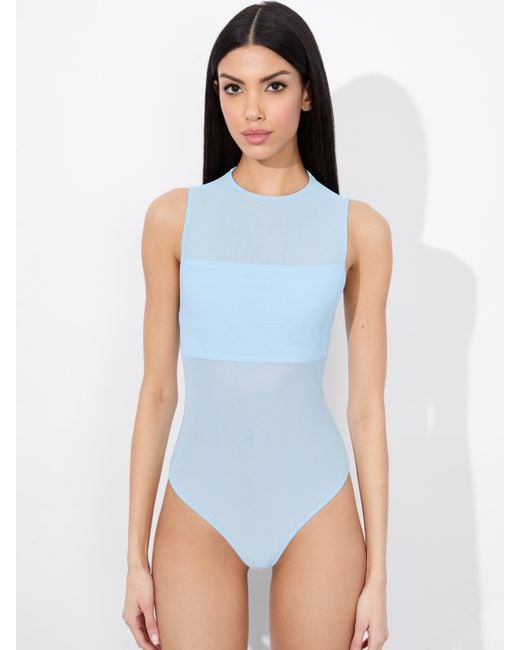 Alice + Olivia Blue Bandeau Sleeveless Bodysuit