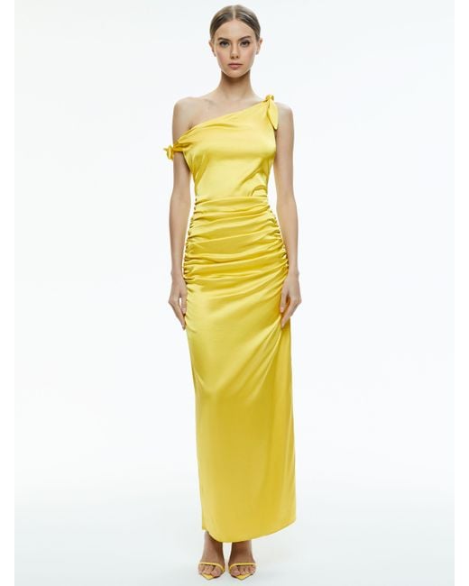 Alice + Olivia Yellow Marilla Off The Shoulder Ruched Maxi Dress