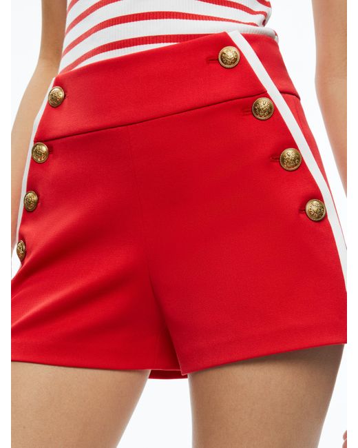 Alice + Olivia Red Narin High Rise Button Front Short