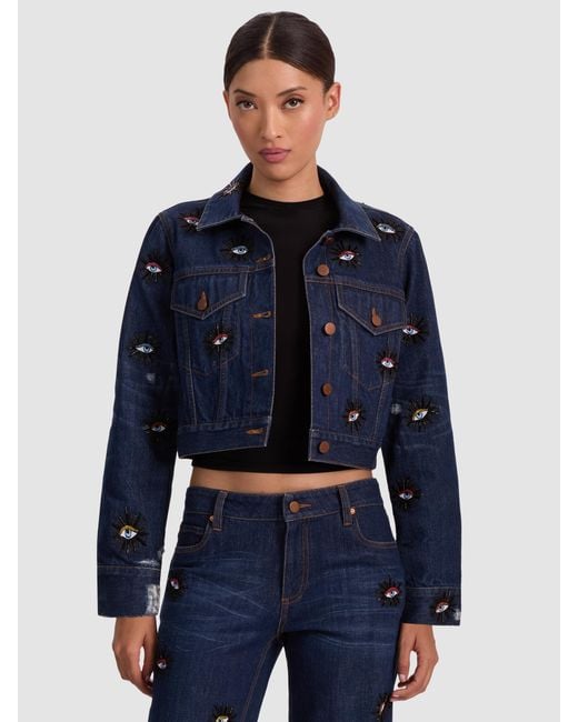 Alice + Olivia Blue Chloe Embellished Denim Jacket