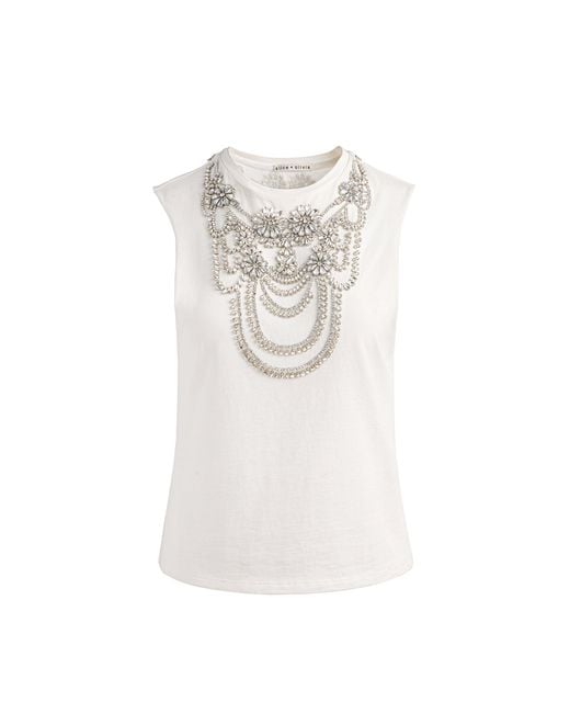 Alice + Olivia White Dede Embellished Tank