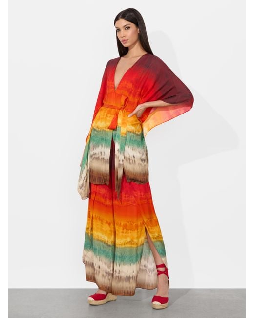 Alice + Olivia Red Marva Belted Mini Kaftan