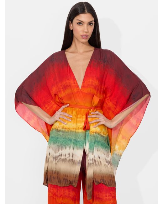 Alice + Olivia Red Marva Belted Mini Kaftan