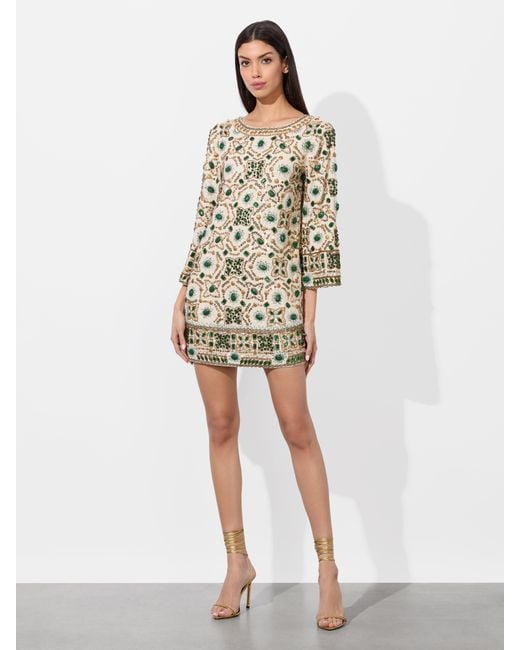 Alice + Olivia Natural Eleonora Embellished Tunic Dress