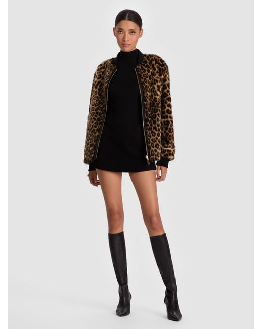 Alice + Olivia Brown Becky Reversible Faux Fur Bomber Jacket