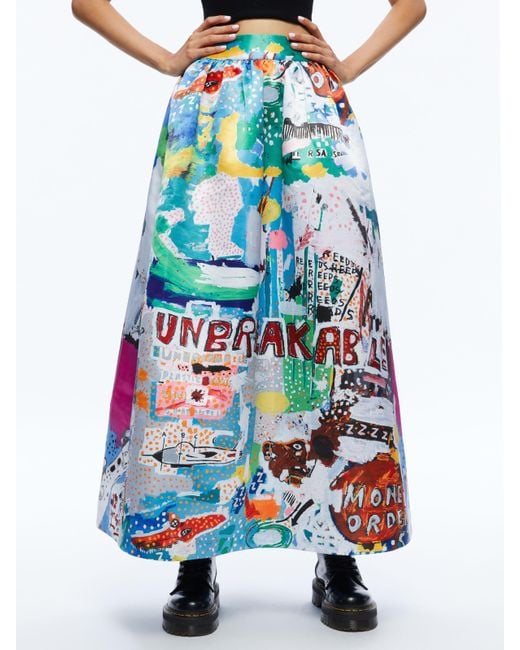Alice + Olivia White A+o X Basquiat Tina Tea Length Skirt
