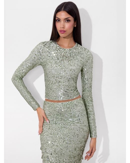 Alice + Olivia Gray Delaina Embellished Top