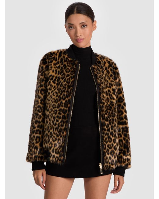 Alice + Olivia Brown Becky Reversible Faux Fur Bomber Jacket