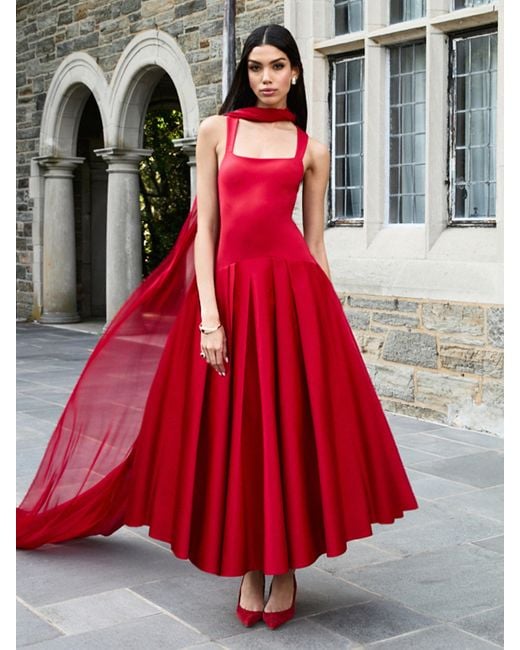 Alice + Olivia Adley Drop Waist Midi Dress in Red | Lyst Alice + Olivia Adley Drop Waist Midi Dress in Red | Lyst