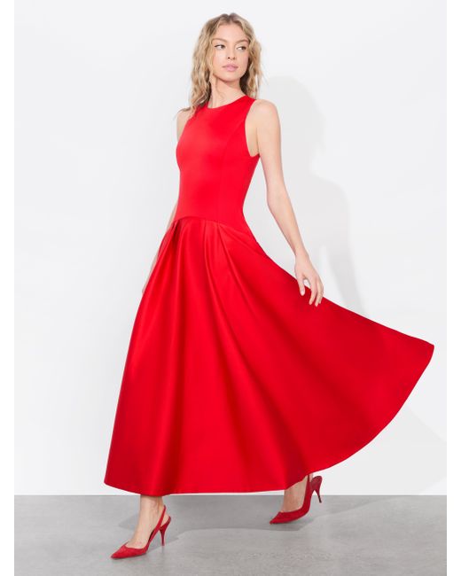 Alice + Olivia Adley Drop Waist Midi Dress in Red | Lyst