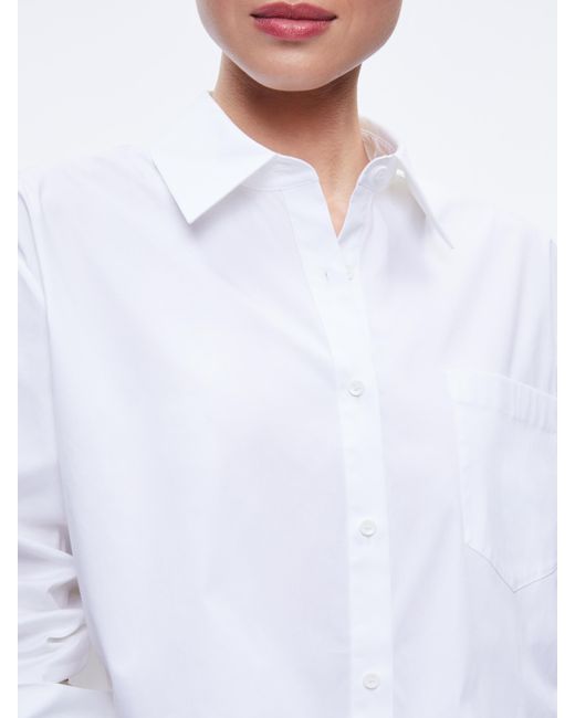 Alice + Olivia White Finely Cropped Button Down