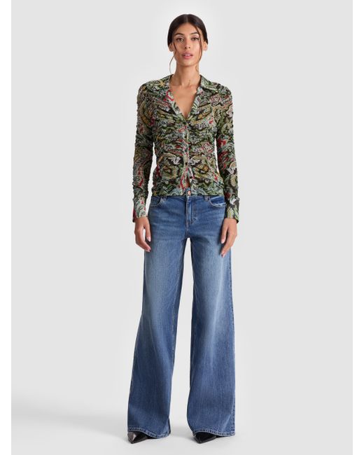 Alice + Olivia Green Portia Mesh Button Down