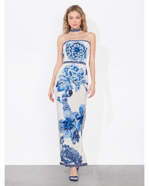 Alice + Olivia Georgie Embellished Gown in Blue | Lyst