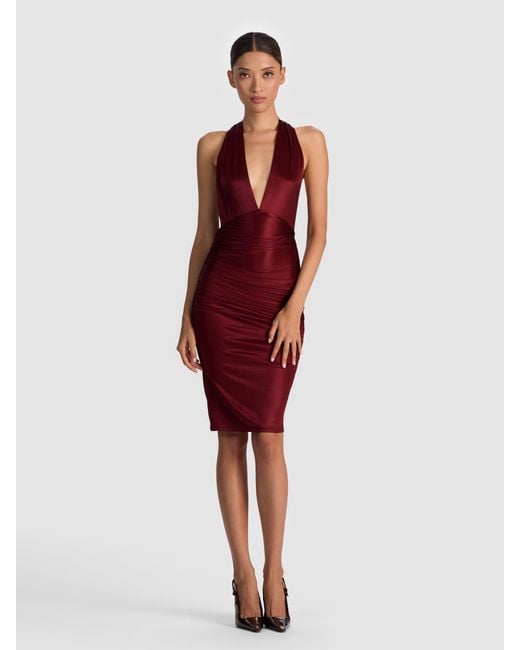 Alice + Olivia Romy Draped Midi Dress in Red | Lyst Alice + Olivia Romy Draped Midi Dress in Red | Lyst