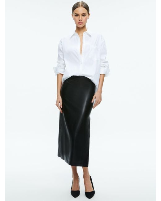 Alice + Olivia Black Maeve Vegan Midi Skirt