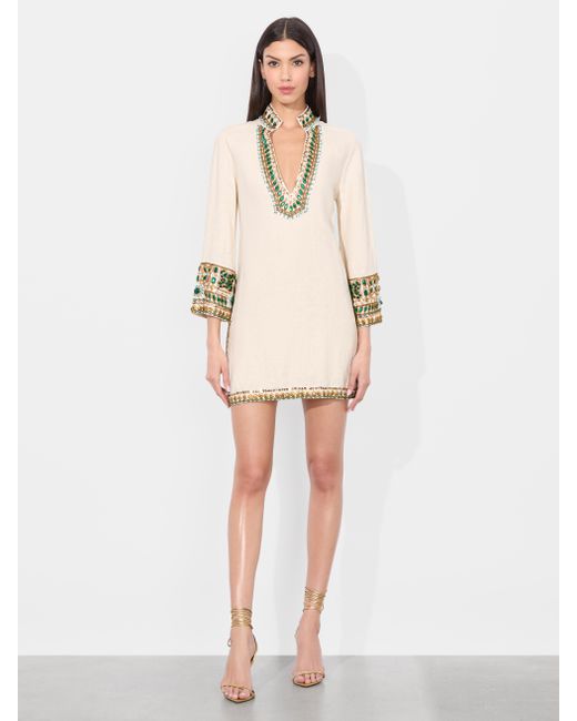 Alice + Olivia Eleonora Embellished Tunic Dress in Natural | Lyst