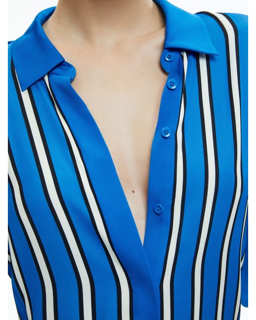 Alice + Olivia Blue Dimitra Oversized High Low Button Down Shirt