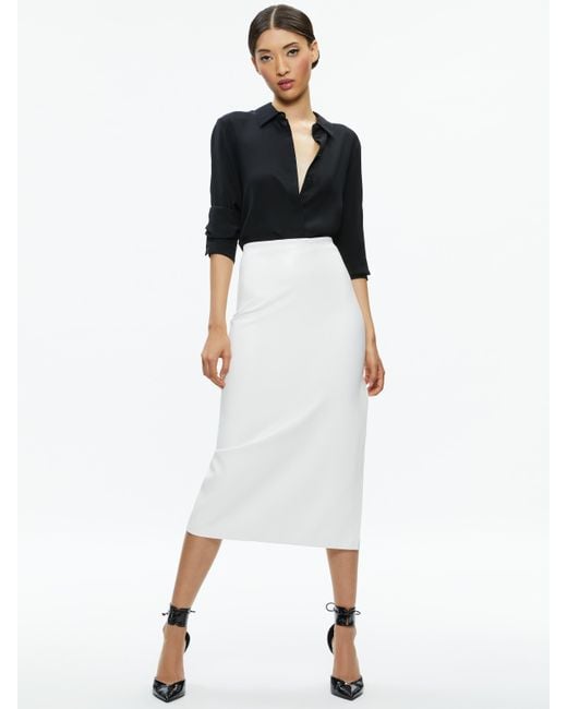 Alice + Olivia White Maeve Vegan Midi Skirt