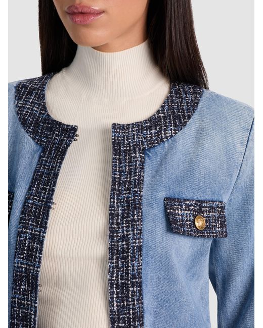 Alice + Olivia Blue Landon Cropped Denim Jacket
