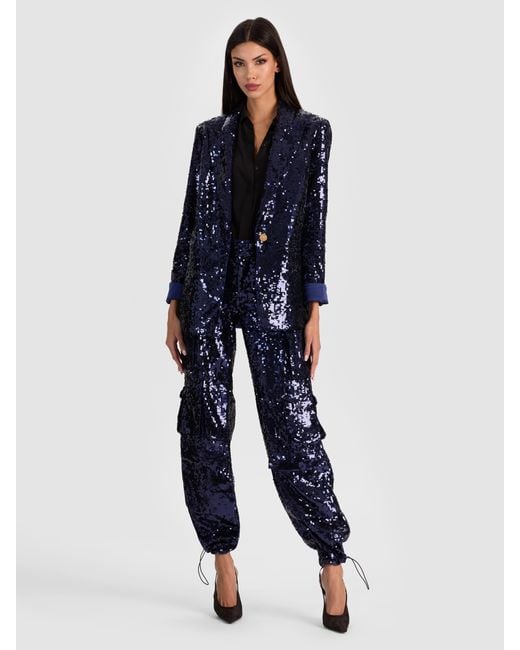 Alice + Olivia Blue Quincy Sequin Blazer